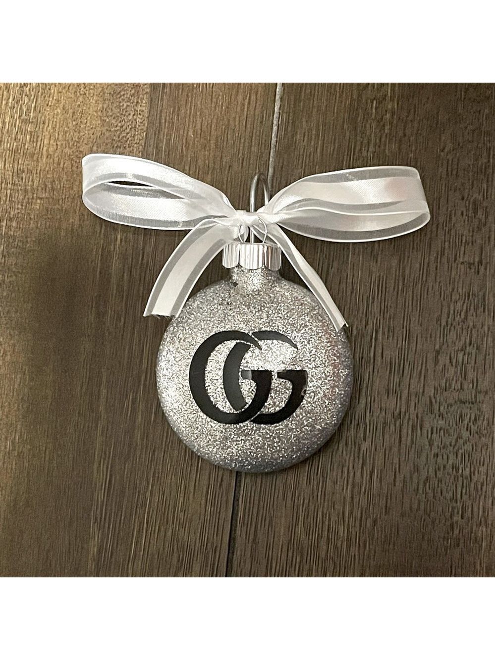Custom Silver Glitter Christmas Ornament
